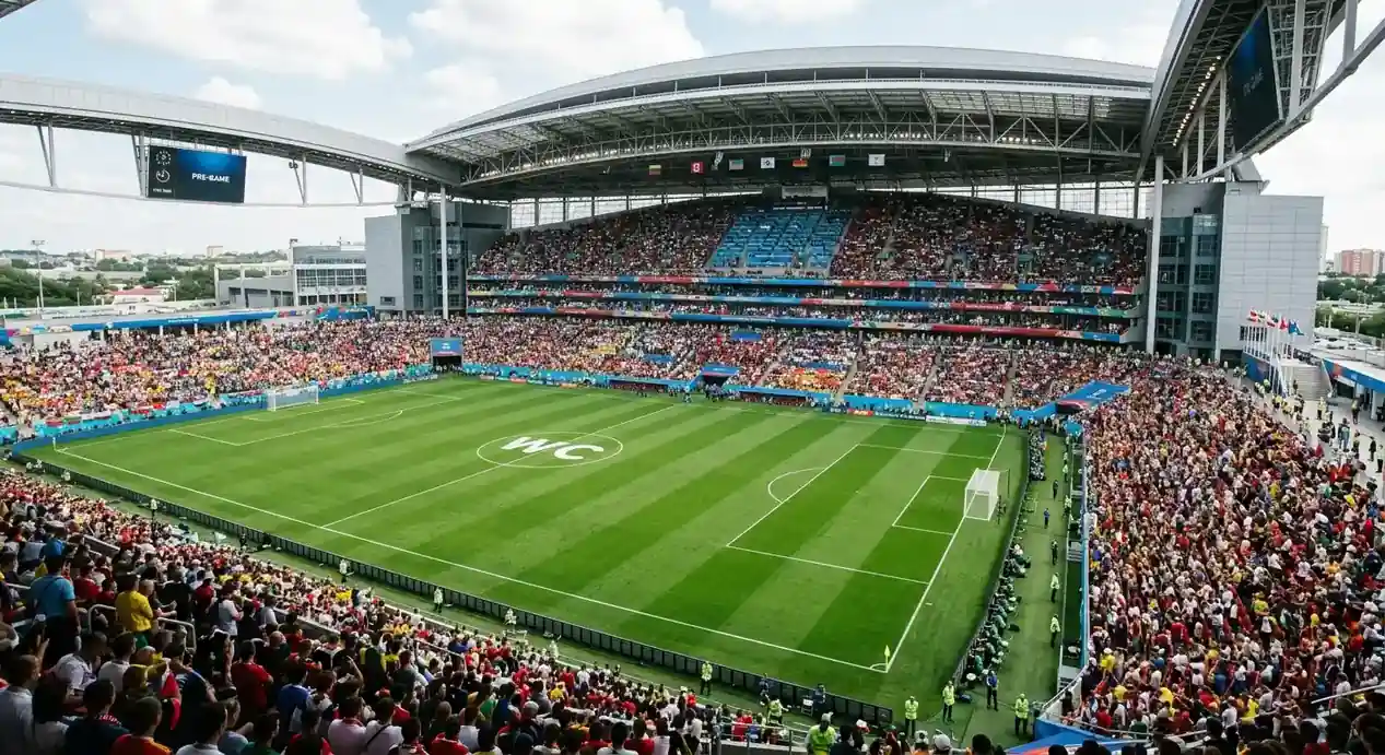 Belsch-Equipe-Foto an de roude Faarwen virun engem WM-Match
