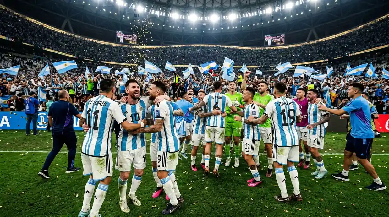 Argentinien-Spiller feieren de Rekord vum Lionel Messi