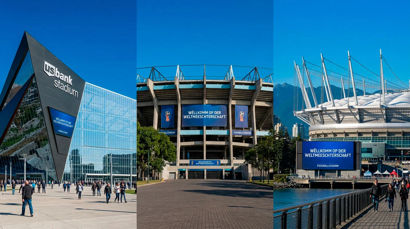 D'16 Stadien vun der Weltmeeschterschaft 2026 an den USA, Mexiko a Kanada