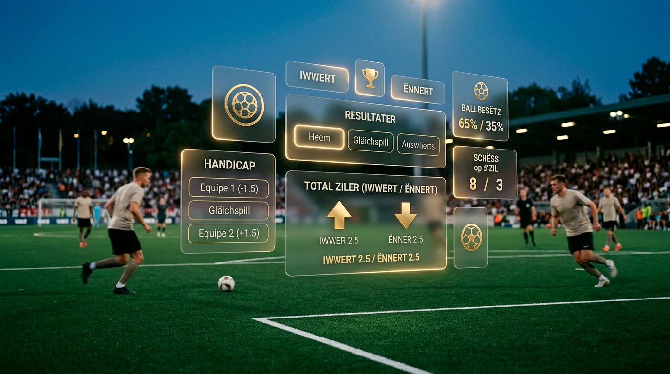 All Wettaarten fir d'WM 2026 erklärt: 1X2, Over/Under, Asian Handicap, Correct Score, Torschëtzewetten a méi.