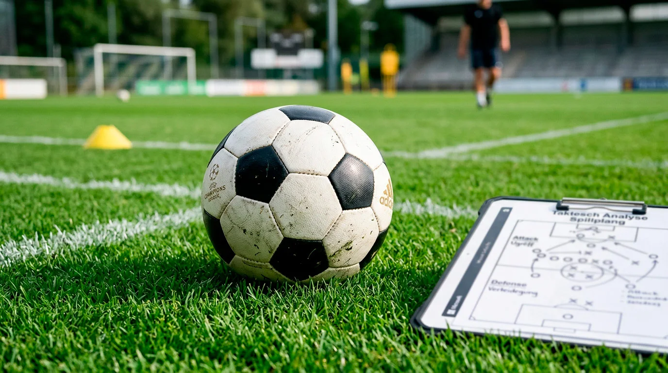 Foussball op engem Terrain mat takteschen Linnen an engem Notizblock